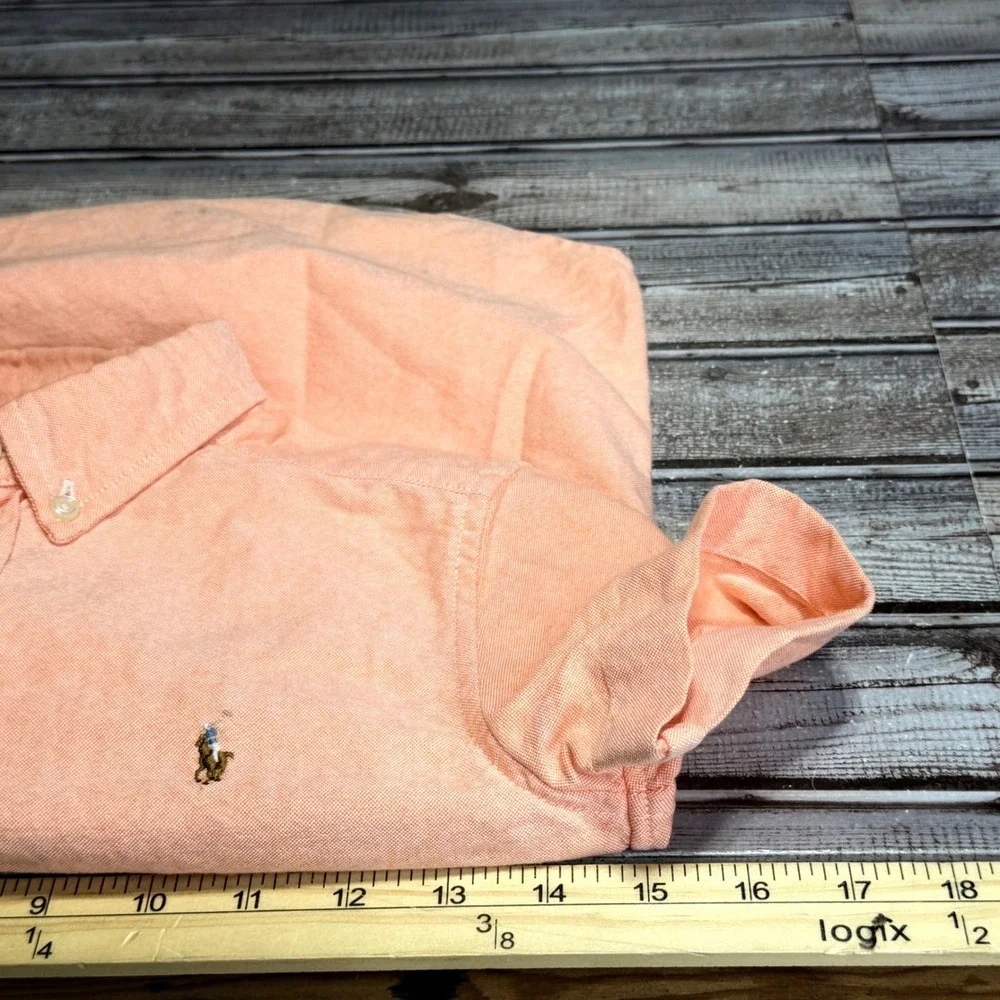 Ralph Lauren Button Down Shirt‎ Kids Size 7 Orange Short Sleeve Oxford Cotton